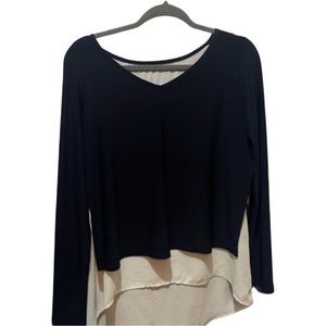 Joseph Ribkoff dark navy long sleeve blouse with white tank lining size 4